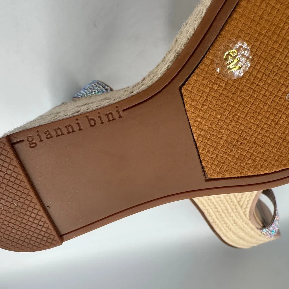 Gianni Bini Rhinestone Espadrille Wedge Sandals Rose Gold Square Toe Size 6M
